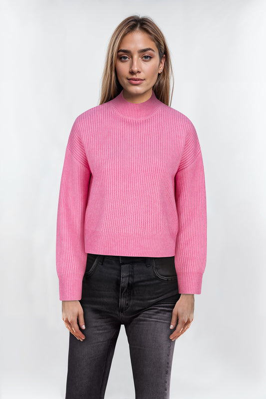 Women’s Pink High Neck Cropped Jumper – Soft Knit, Modern Fit