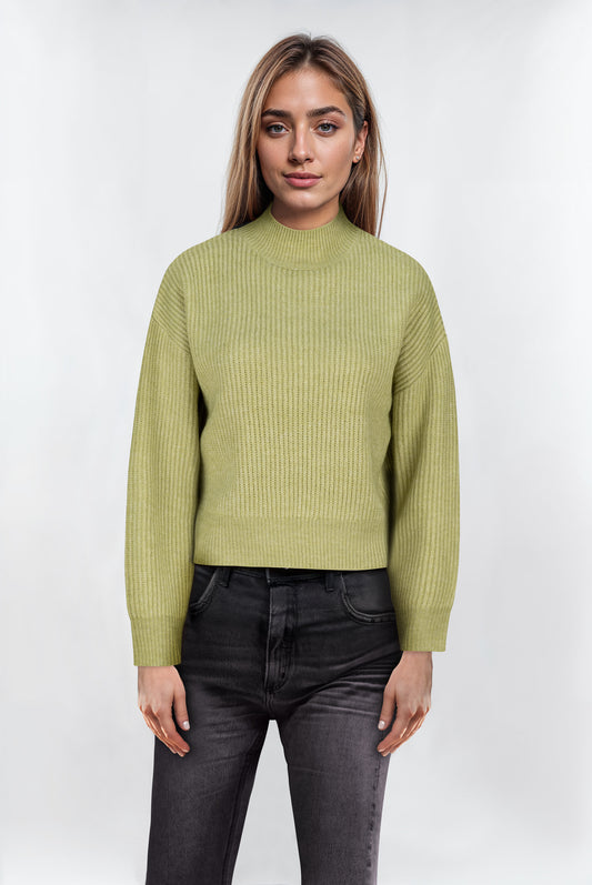 Women’s Green High Neck Cropped Jumper – Soft Knit, Modern Fit
