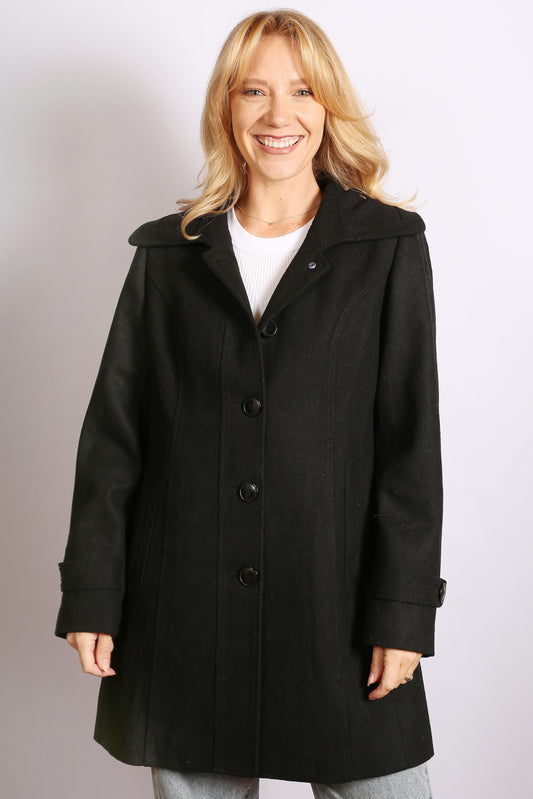Women's Black Knit Trim Pea Coat