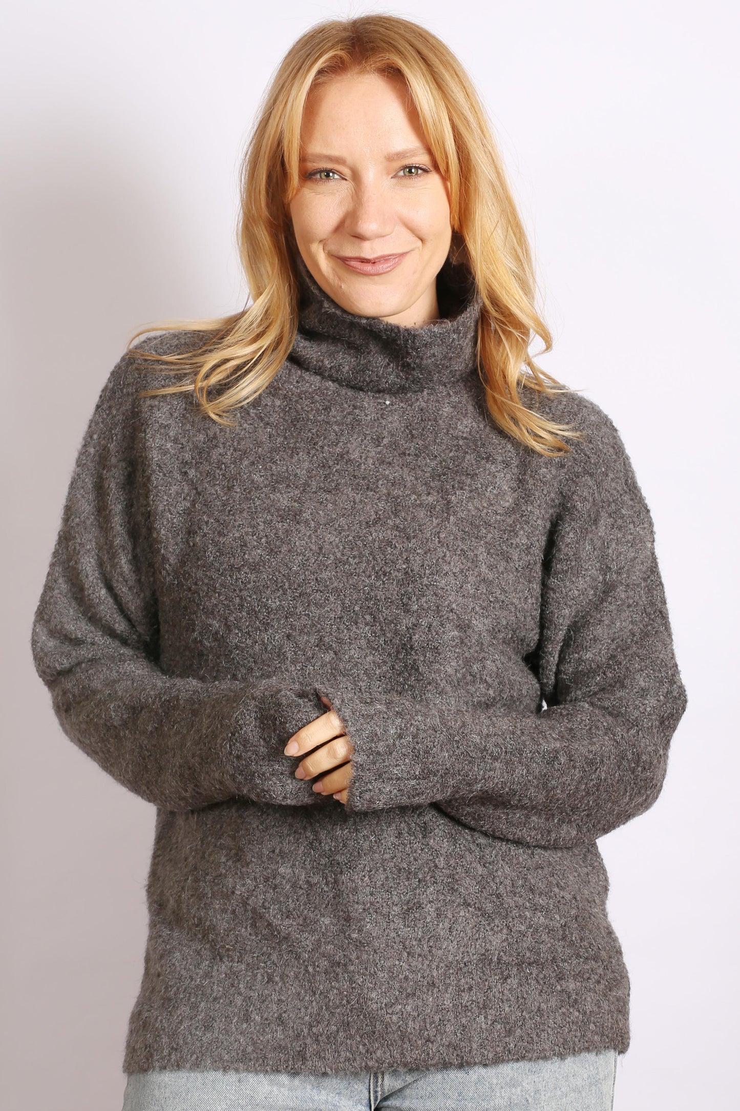 Women's Charcoal Cowl Neck Jumper – Soft and Cozy Pullover