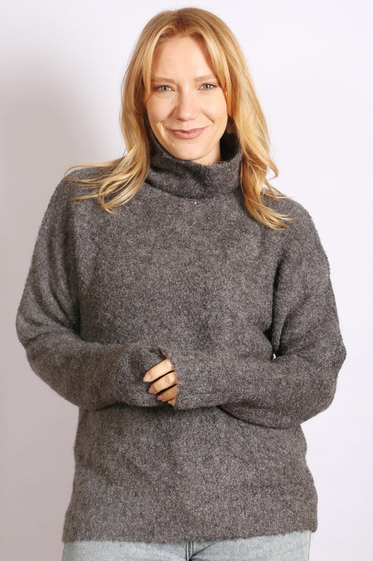 Women's Charcoal Cowl Neck Jumper – Soft and Cozy Pullover