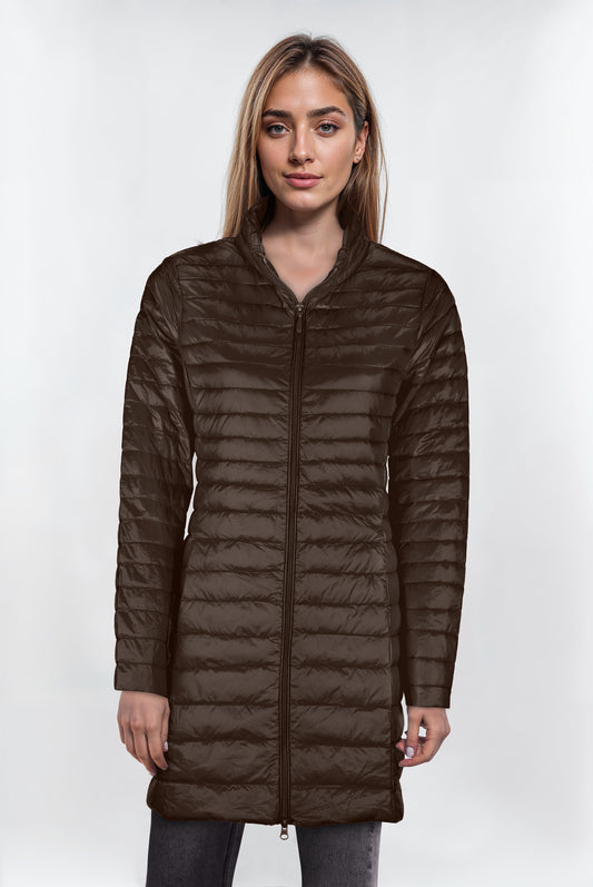 Women’s Khaki Funnel Neck Down Jacket – Cozy & Stylish Winter Outerwear