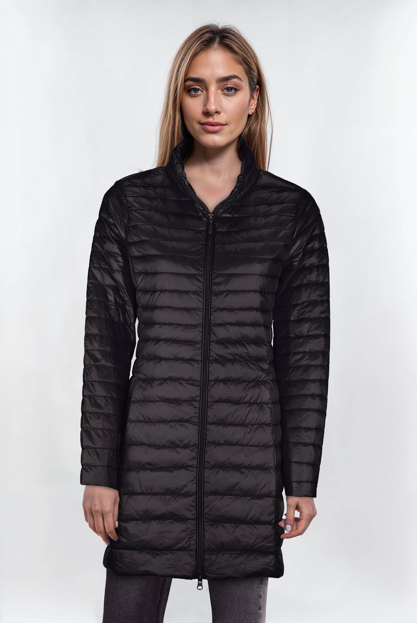 Women’s Black Funnel Neck Down Jacket – Cozy & Stylish Winter Outerwear