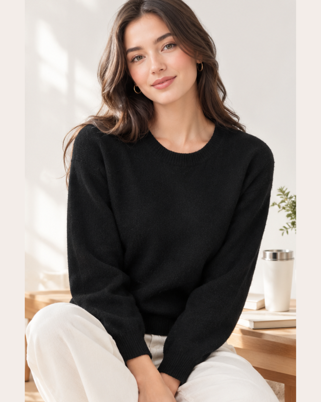 Women's Black Shaggy Crew Neck Jumper