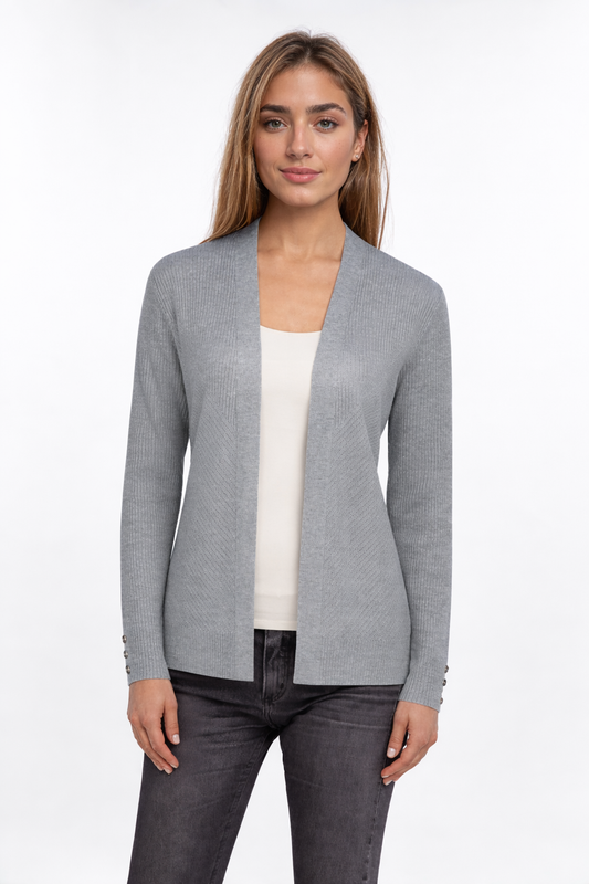 Dark Grey Lightweight Open-Front Knit Cardigan Sweater for Women