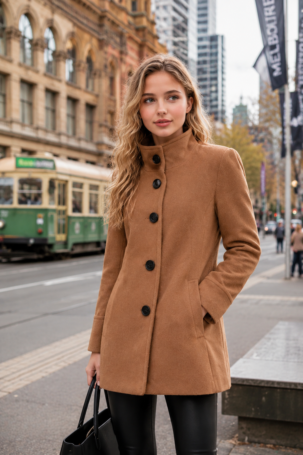 Women's Camel Funnel Neck Jacket