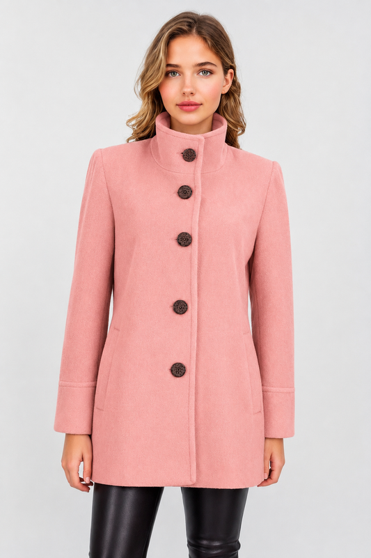 Women's Pink Boucle Funnel Neck Coat
