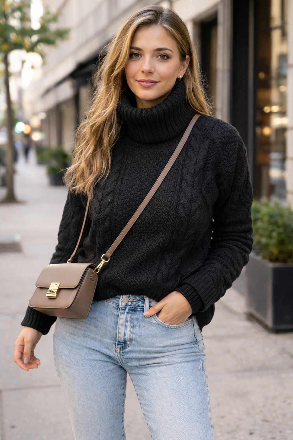 Women's High Neck Cable Jumper – Cozy and Elegant