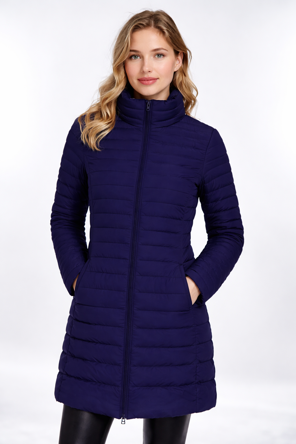 Women's Navy Funnel Neck Down Jacket – Cozy & Stylish Winter Outerwear