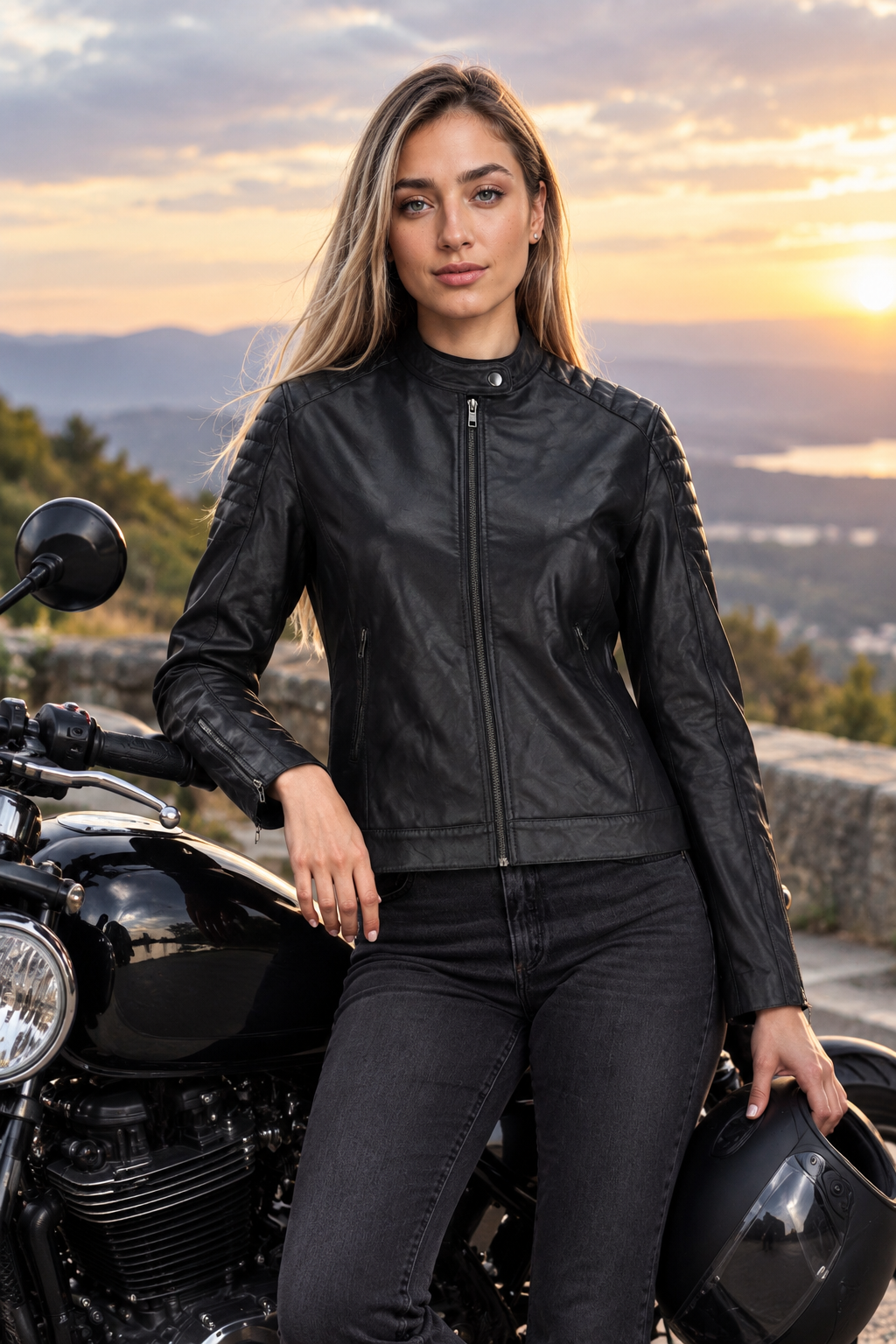 Black Leather Full Zip Motor Jacket