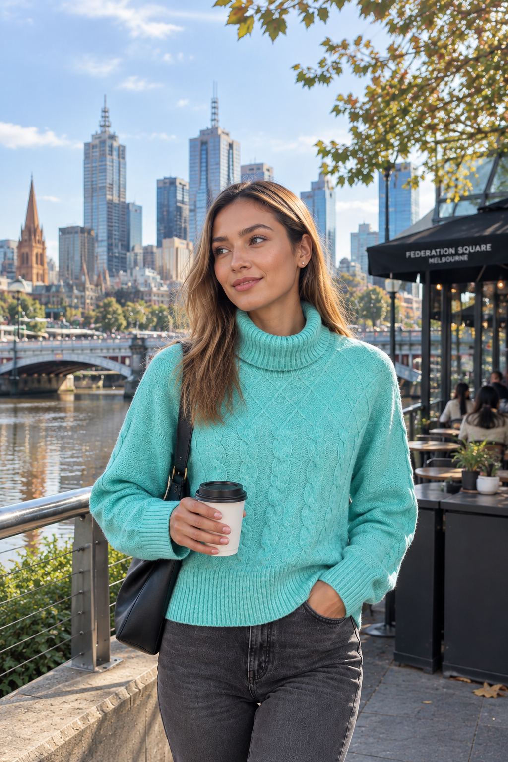 Women's Green Teal Short Rolled Collar Chic Jumper – Stylish & Comfortable Sweater