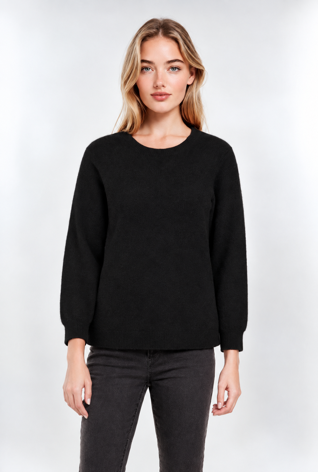 Women's Black Shaggy Crew Neck Jumper