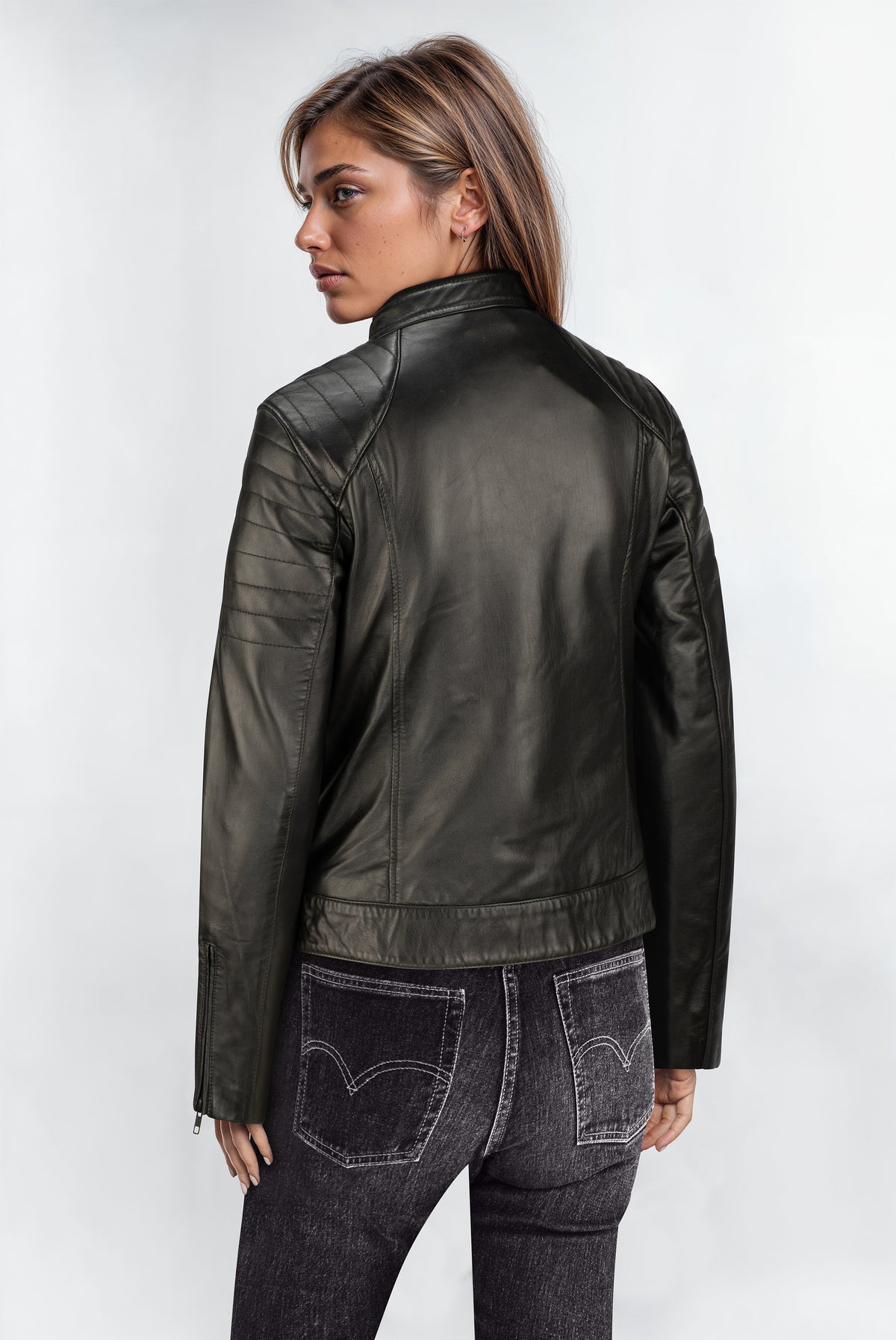 Black Leather Full Zip Motor Jacket