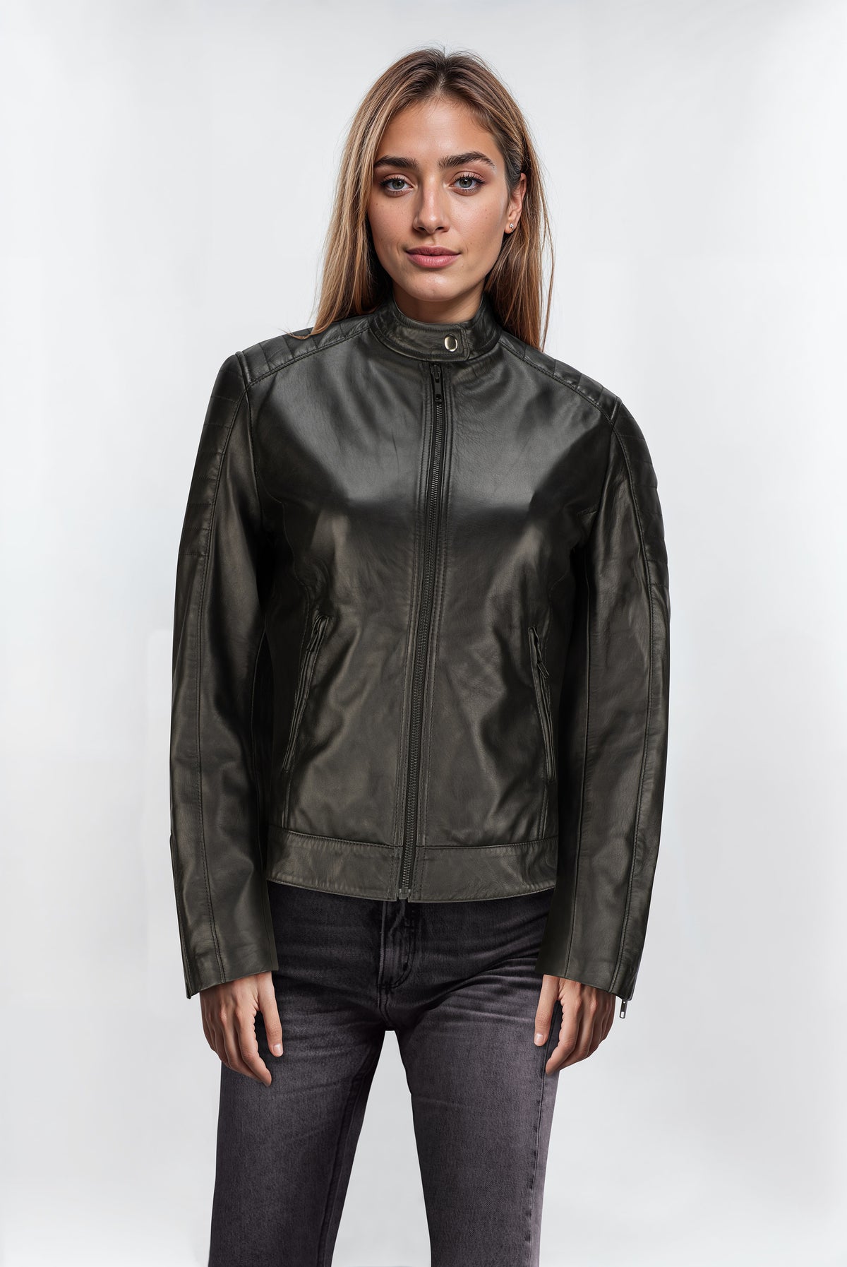 Black Leather Full Zip Motor Jacket