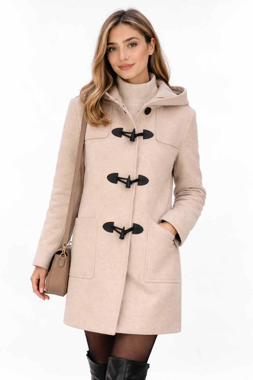 Classic Beige Hooded Toggle Coat