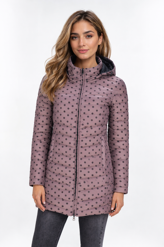 Women’s Polka Dot Hooded Puffer Jacket – Lightweight Winter Coat