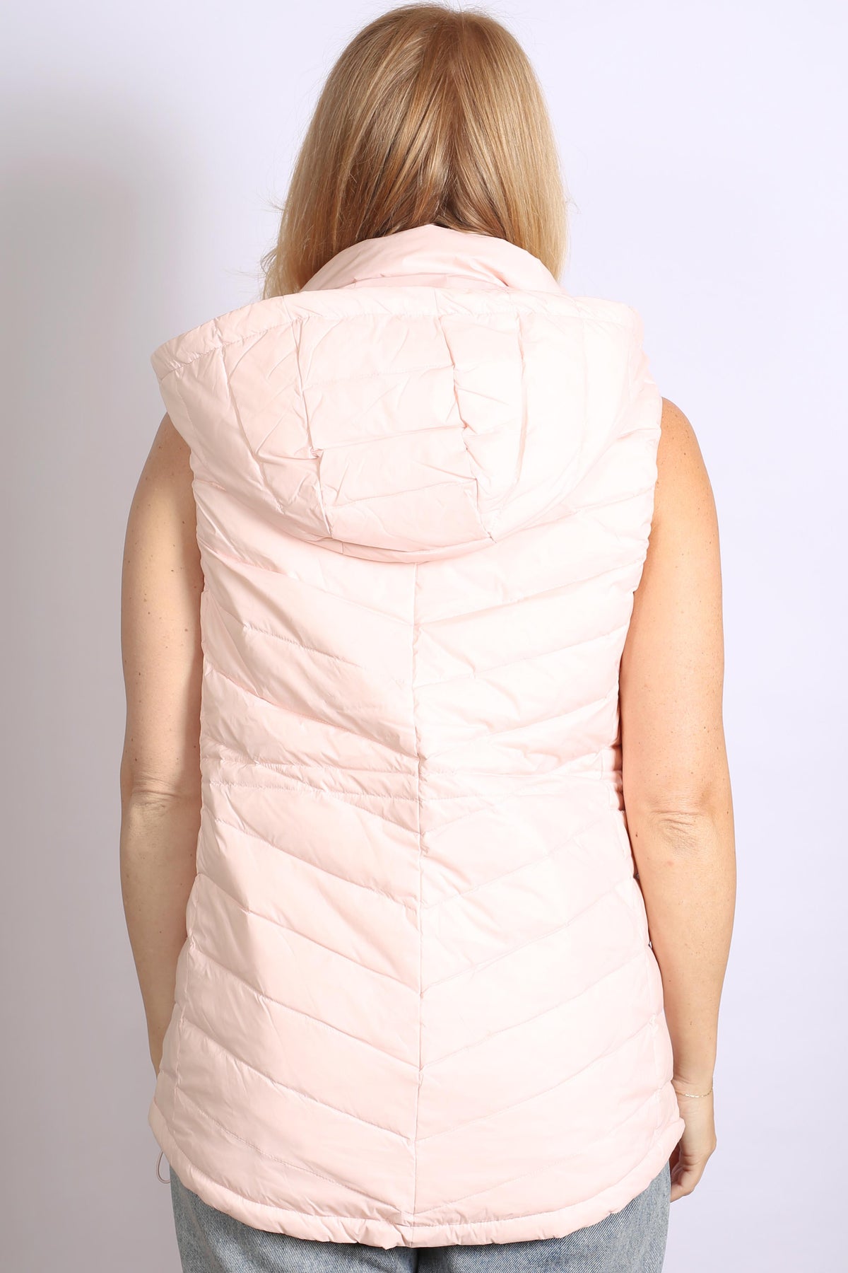 Women's Soft Pink Longline Down Hooded Vest